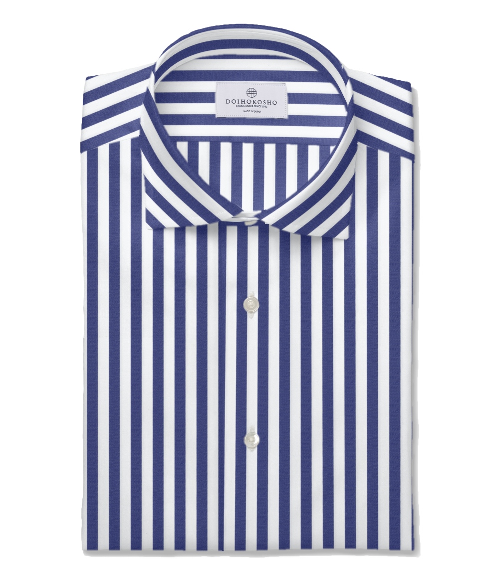 THOMAS MASON】ネイビー ブロード ストライプ ドレスシャツ | 土井縫工