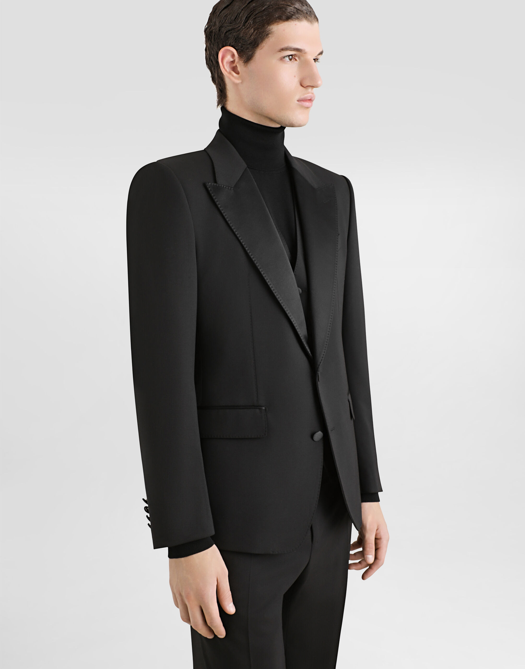 Three-piece Sicilia-fit suit in stretch wool in Black for Men