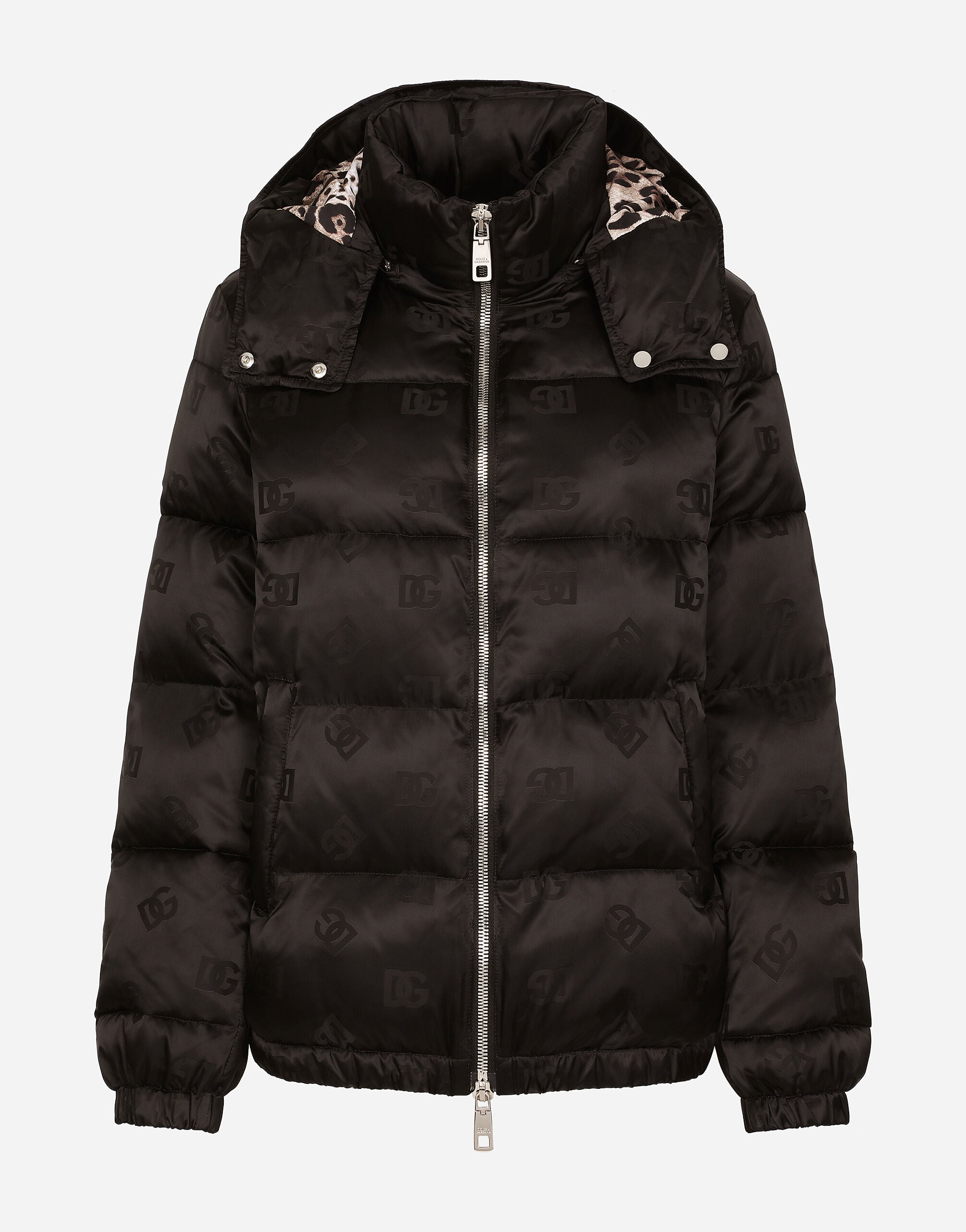 Satin jacquard down jacket with all-over DG logo in Black for