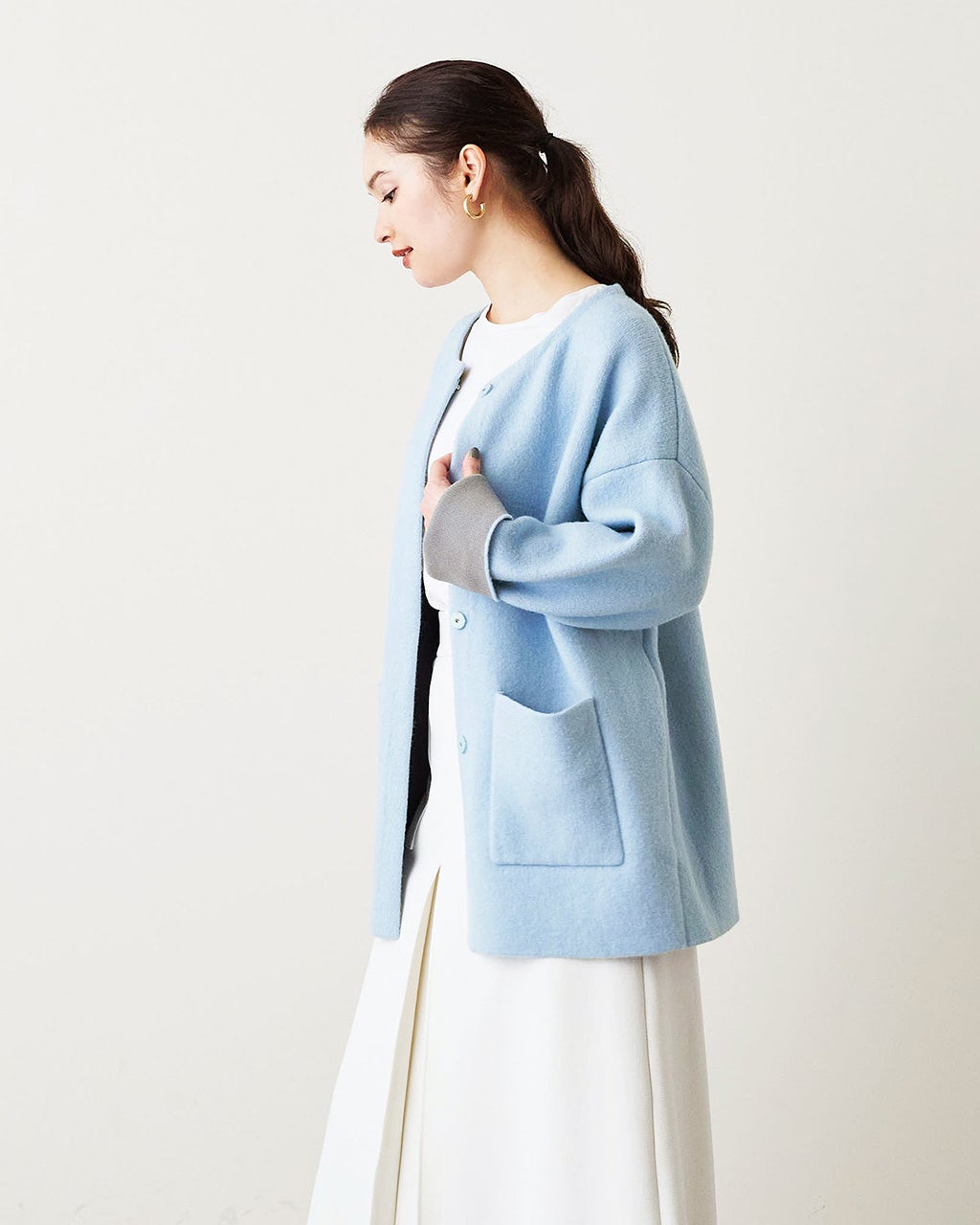 ダブルフェイスニット・ノーカラーコート/DoCLASSE