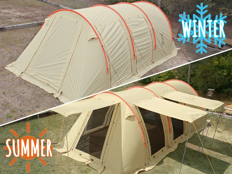 カマボコテント 広いリビングを備えた2ルーム型トンネルテント