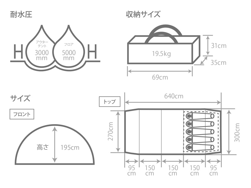 販売終了】カマボコテント3M（カーキ） T5-689-KH - DOD（ディーオー