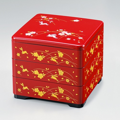 入手困難 赤絵花舞重箱/陶器の重箱（3段） 赤絵花舞重箱/陶器の重箱