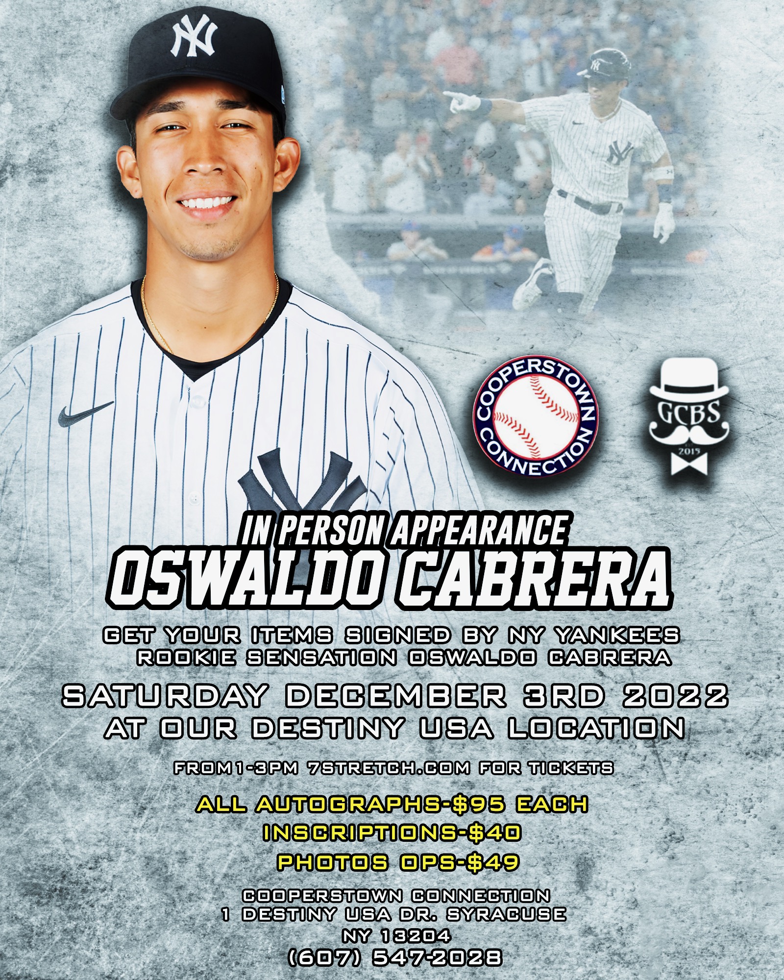 NY Yankees Rookie Oswaldo Cabrera Autograph Signing - Destiny USA