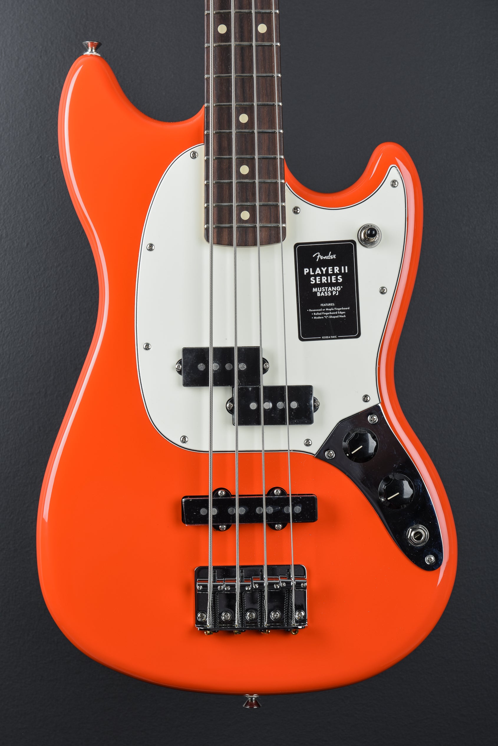 Player II Mustang Bass PJ - Coral Red w/Rosewood – Dave's Guitar Shop