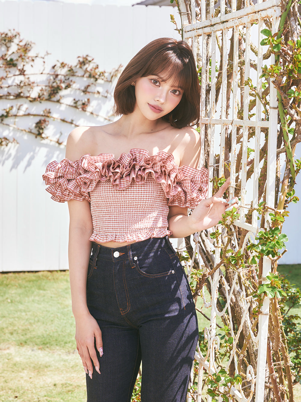 ギンガムチェックオフショルトップス – Darich (ダーリッチ)