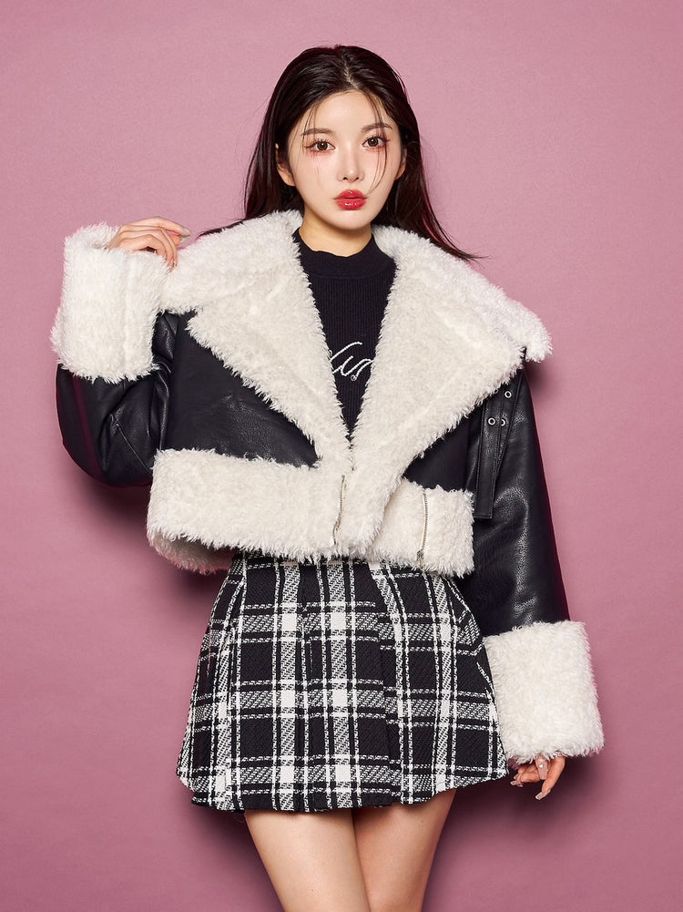 ダーリッチプードルファーライダースジャケットフリーブラック