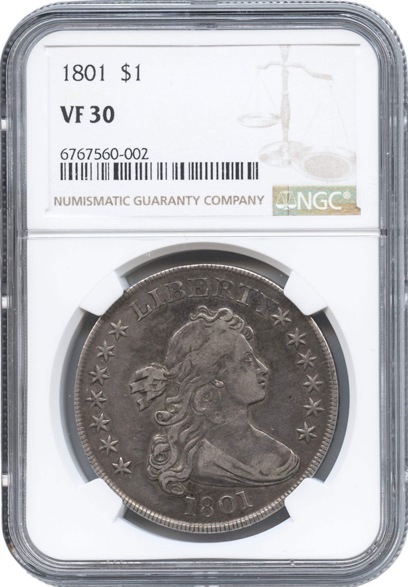 ダルマコインショップ / アメリカ 1ドル銀貨 1801 女神胸像 ドレープド