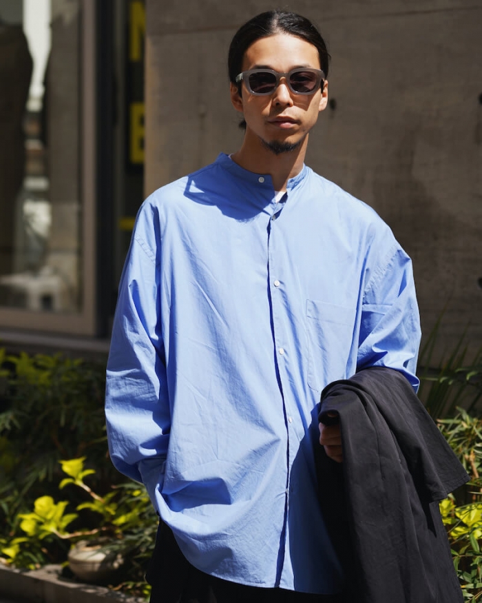 トップス Graphpaper Broad Band Collar Shirt Graphpaper (グラフペーパー) Broad L/S Oversized Band Collar Shirt
