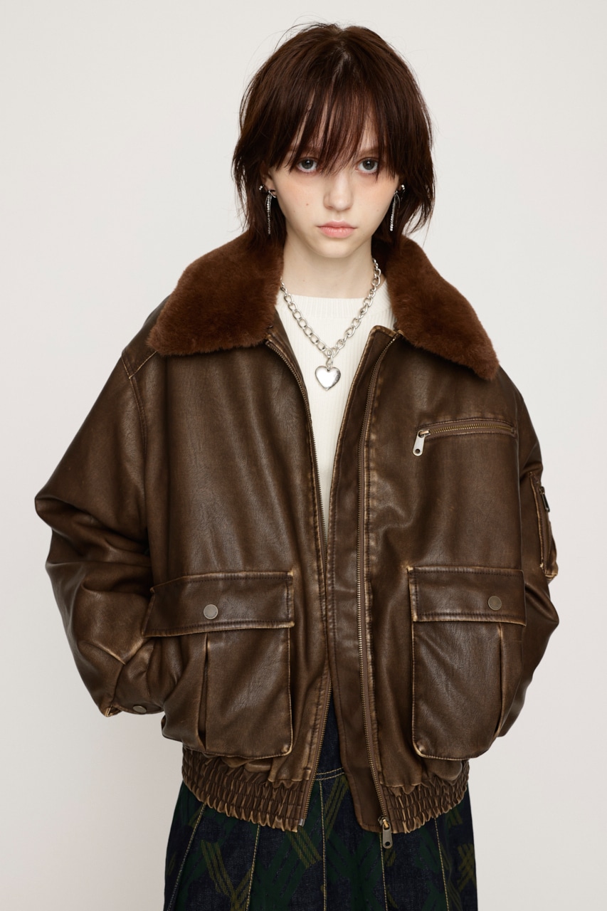 BURBERRY】異素材切替 ファイヤーマンフック レザーブルゾン ライナー