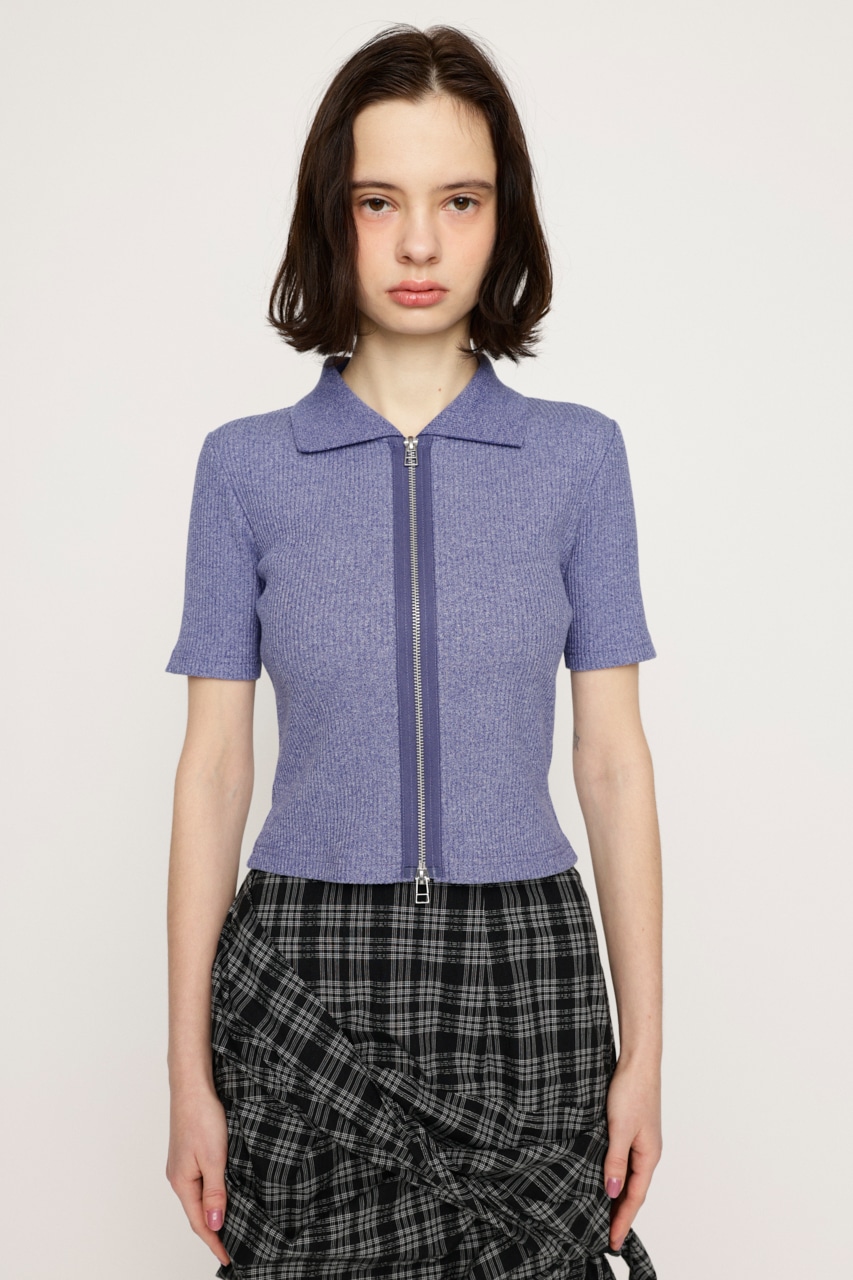 SLY | FRONT ZIP CUT RIB トップス (Tシャツ・カットソー(半袖