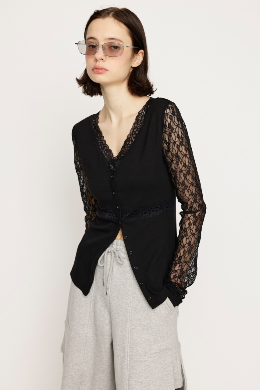 SLY | LACE RIB COMBI ブラウス (Tシャツ・カットソー(長袖) ) |SHEL