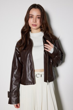 rienda | フェイクレザーショートZIPジャケット (ジャケット ) |SHEL