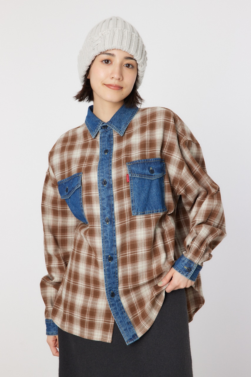RODEO CROWNS WIDE BOWL | デニムドッキングチェックシャツ (シャツ