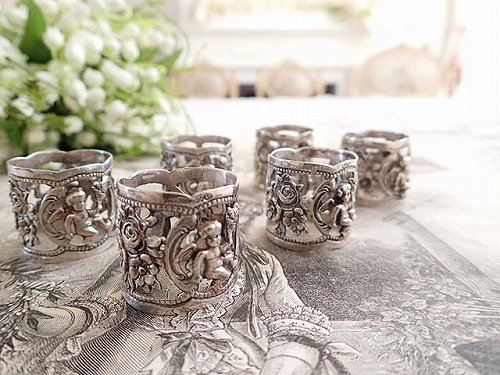 純銀 薔薇と天使のナプキンリング（在庫6/残り2） - 薔薇と天使の