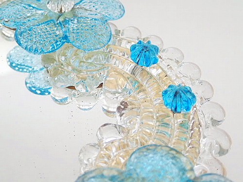 蒼いお花がいっぱい ムラーノガラスミラー - 薔薇と天使のアンティーク