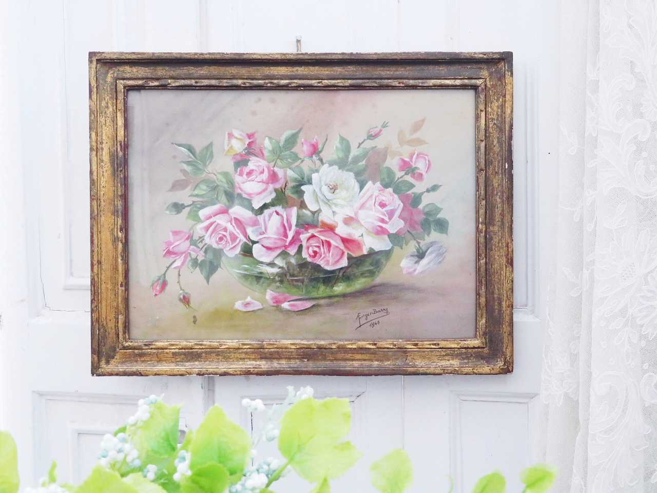 フランス水彩画 『薔薇のある風景』 - アンティークショップ Eglantyne