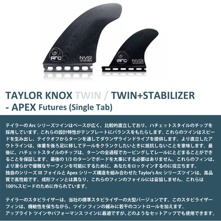 ショートボード用フィン NVS Fin フィン TAYLOR KNOX APEX TWIN+