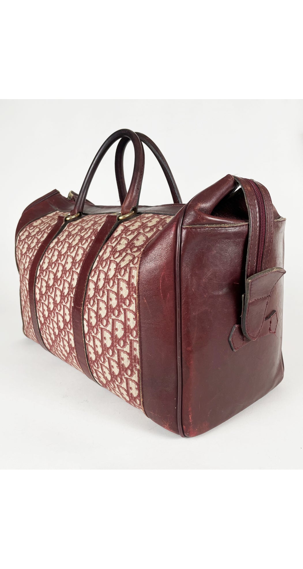 Christian Dior 1970s Burgundy Trotter Canvas Leather Trim Travel