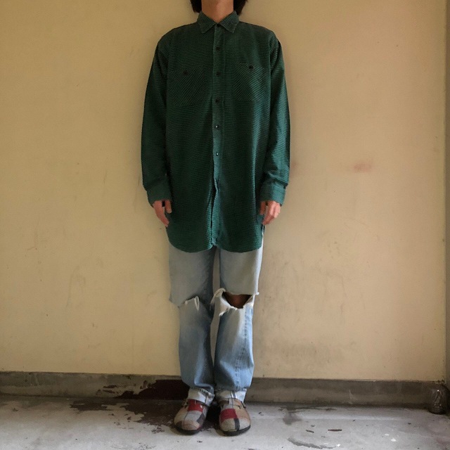 60年代 ピルグリム プリント コットン フランネル グリーン ブラック