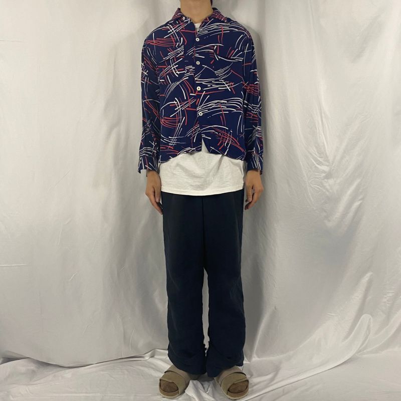 50年代 50s ヴァン・ヒューゼン 開襟 レーヨンギャバ ネイビー 紺 花火