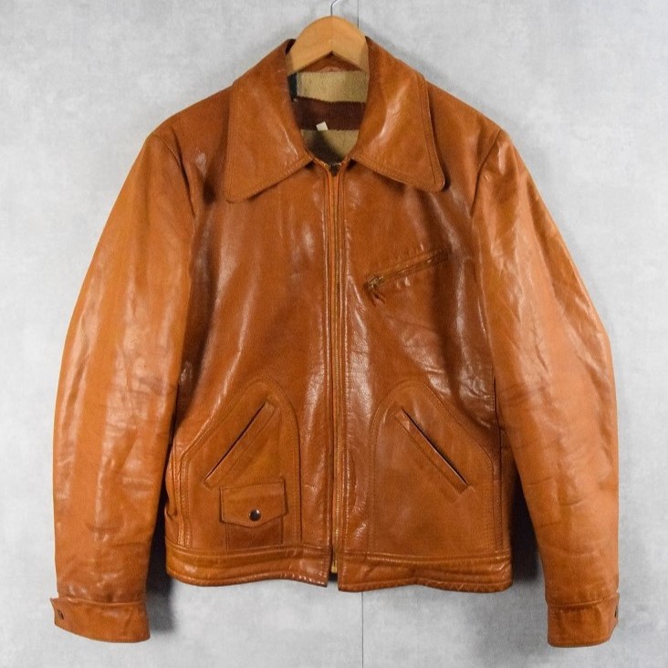 70年代 70s ウィリアムバリー 本革 革ジャン 茶色 ブラウン レザー