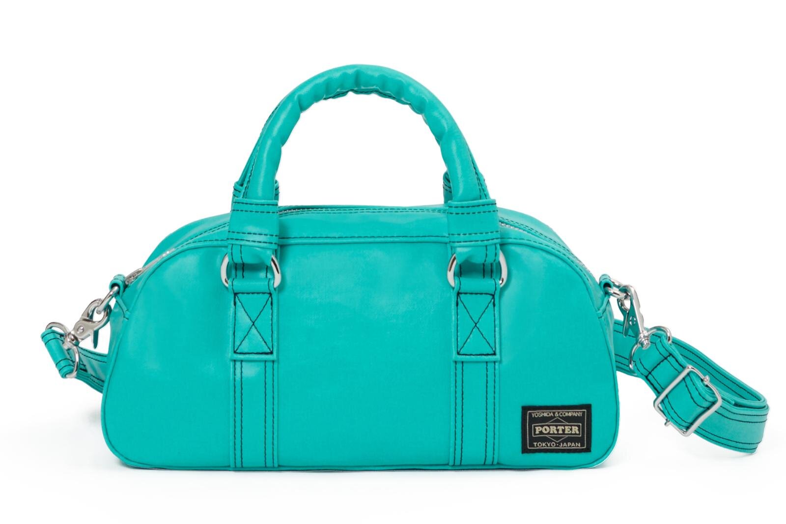 ポーター“ターコイズカラー”の限定キャンバスバッグ、丸みミニボストン