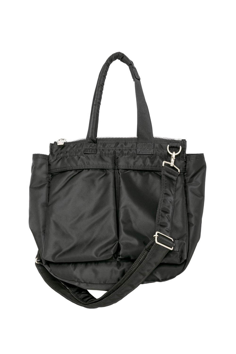 sacai × ポーター、マチありヘルメットバッグ＆非対称ポケットのバック