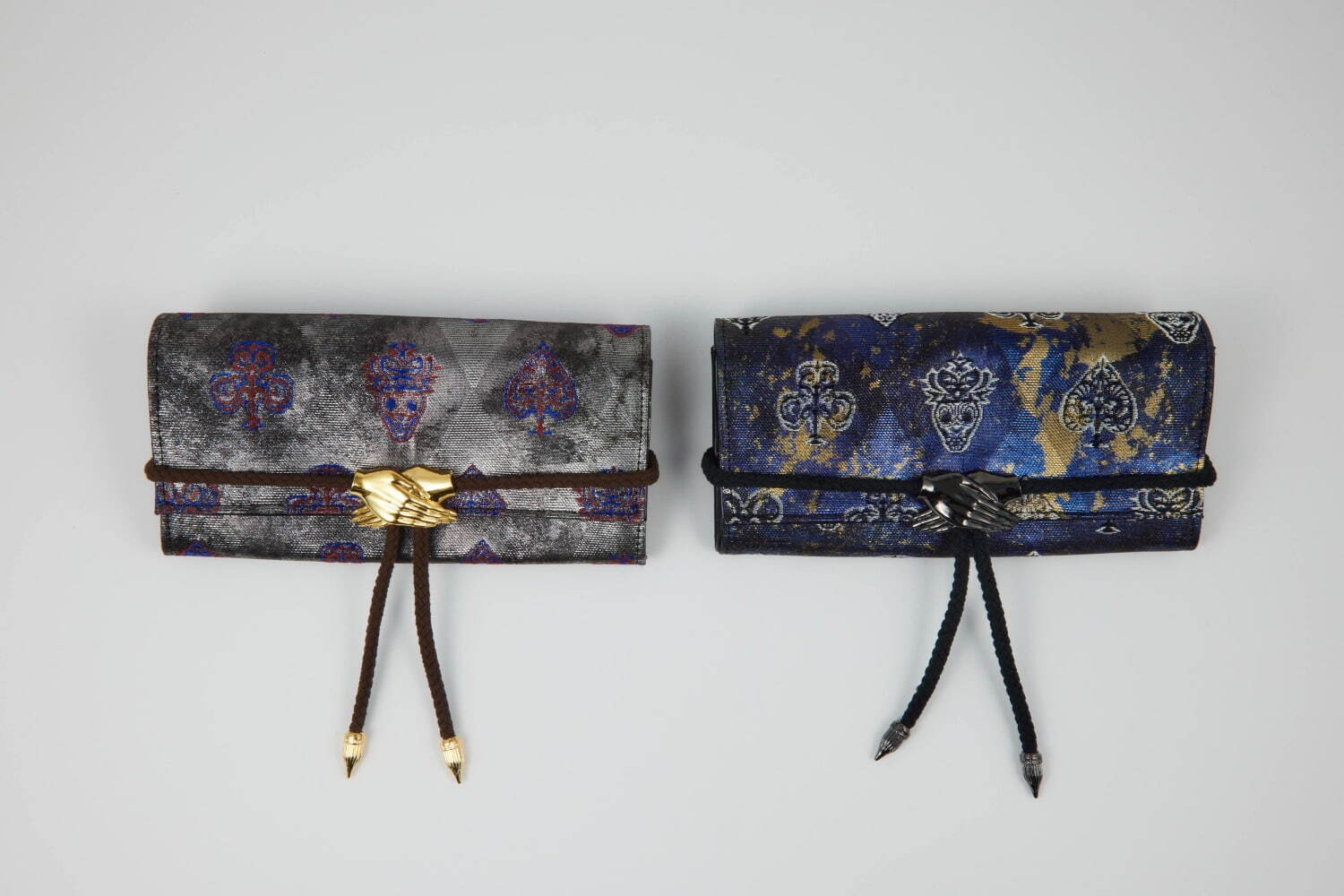 ハザマ×西陣織老舗「西陣岡本」の長財布＆巾着バッグ、箔糸を用いて“失