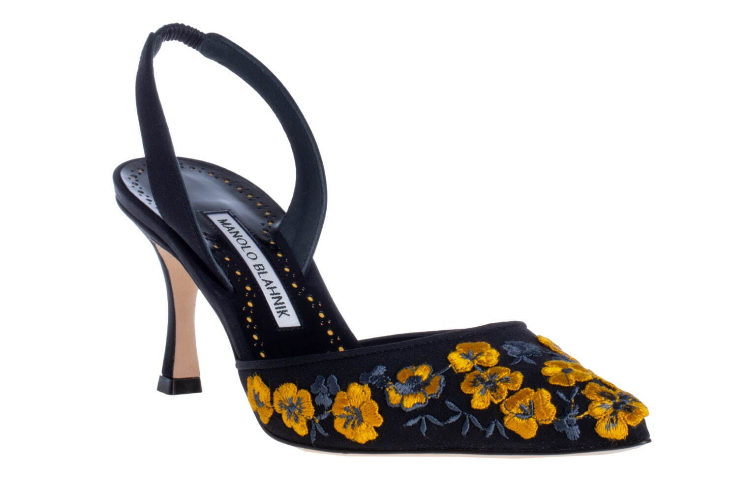 マノロ ブラニク25年春夏、“イエローの花刺繍”散りばめたハイヒールや