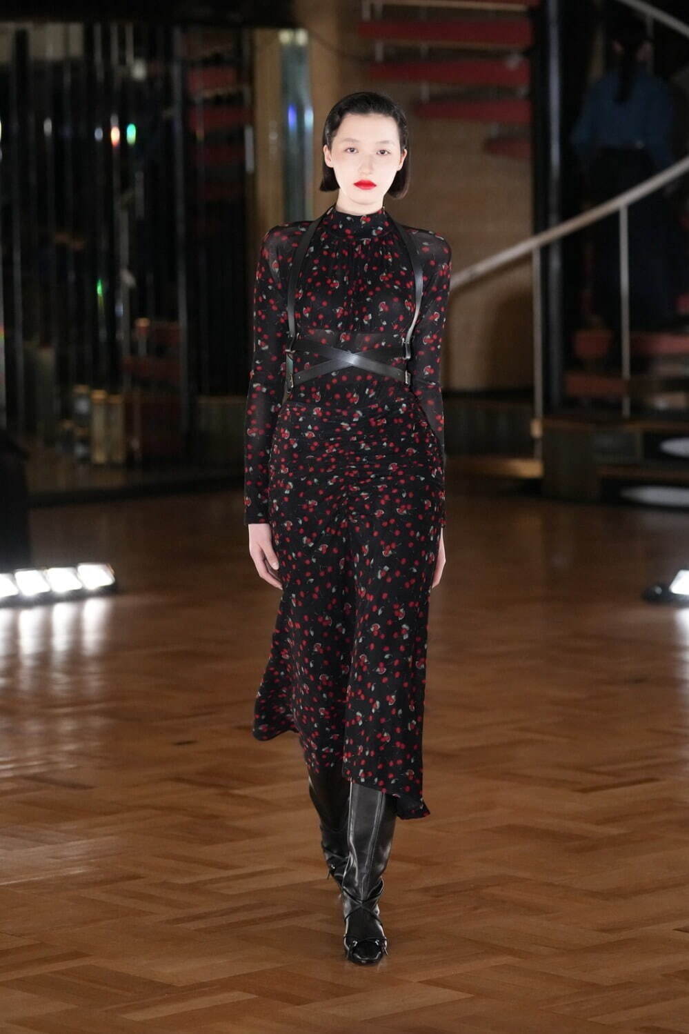 フェティコ“チェリー柄ベルベット”トップス＆編み上げデニムジャケット