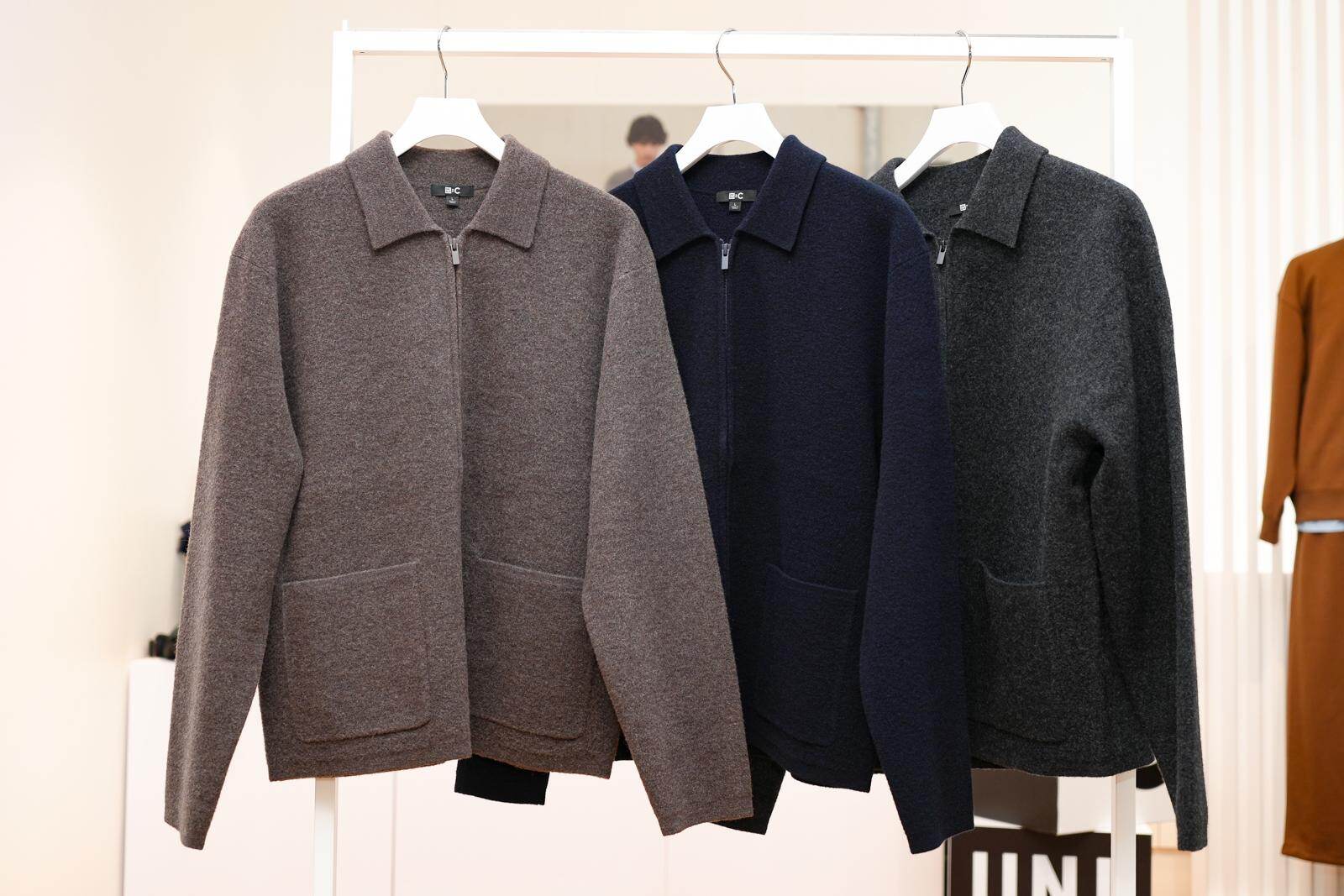 ユニクロ：シー25年秋冬メンズ、フリース襟付きのパフテックジャケット