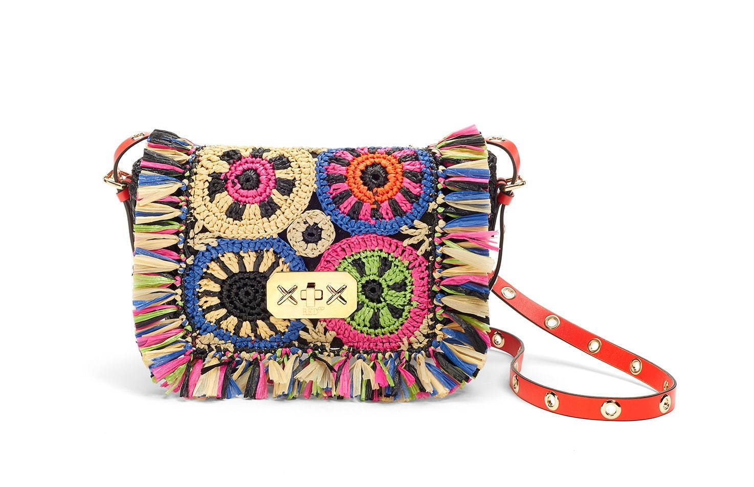 レッド ヴァレンティノの新作バッグ、カラフル手編みラフィアのクロス