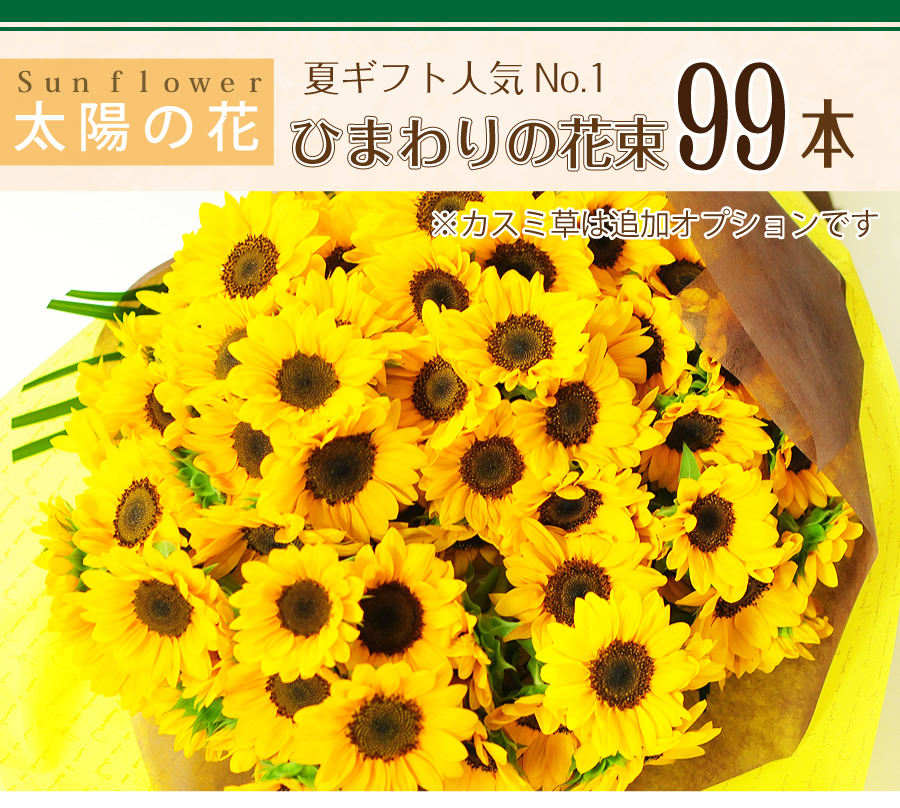 ひまわりの花束 99本 ひまわりの花言葉の意味とは 花名の由来や黄色が