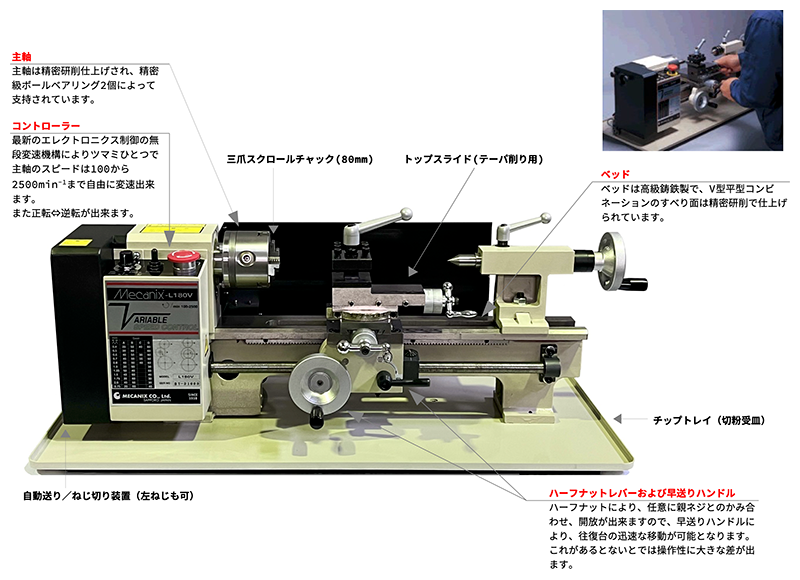 Mecanix L180V 精密小型旋盤（無段変速タイプ） | 寿貿易株式会社