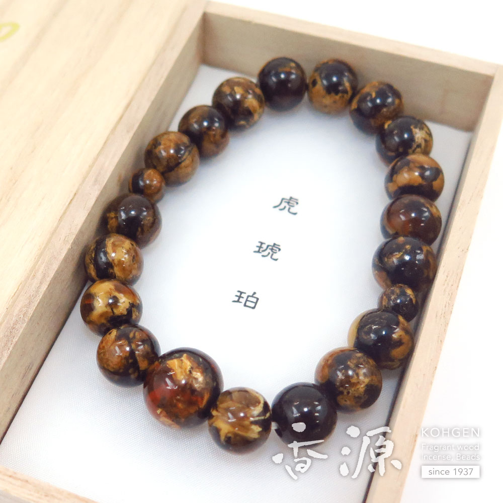ブレスレット 虎琥珀 10mm玉 共仕立て 限定品Aの通販 - お香専門店香源