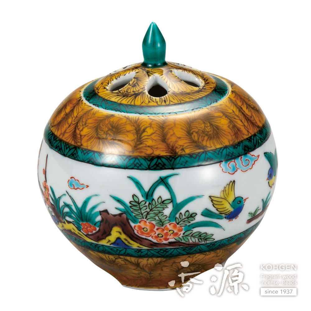 九谷焼 北出星光 色絵金襴手 瑞花文飾壺 共布 共箱