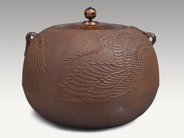 双鶴地紋 宝珠釜 和田美之助(作) 共箱 炉用 | 古美術ささき