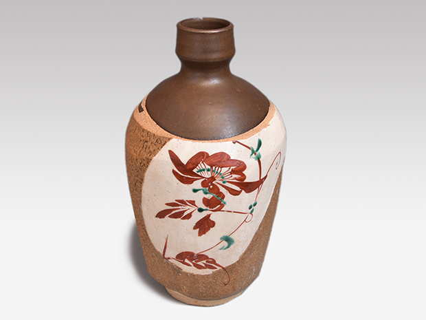 藤本能道(作) 伊羅保釉赤絵花瓶 共箱 | 古美術ささき