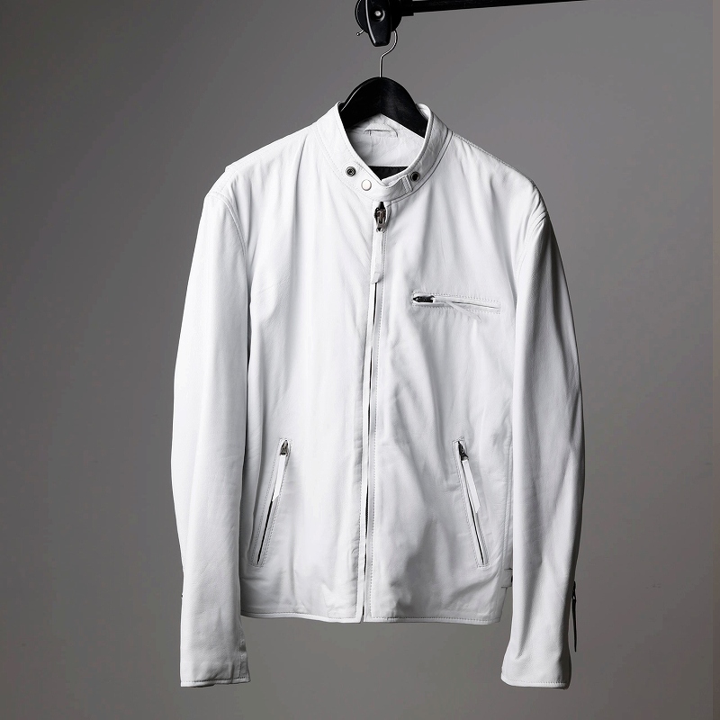 レザージャケット メンズ 本革 ホワイト 白 シングルライダース