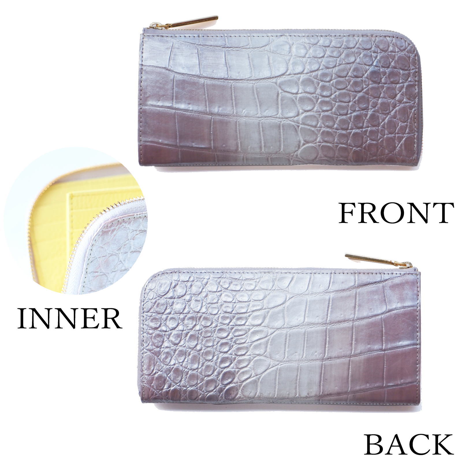 ナイルクロコダイル革 L字ファスナー 長財布 | 手染めクロコダイル革