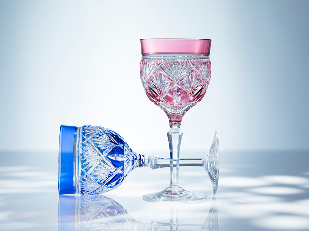 江戸切子 ペアワイングラス＜笹っ葉紋＞ | カガミクリスタル