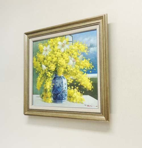 絵画 油絵 ミモザとカサブランカ （堀哲夫） 送料無料 【肉筆】【油絵