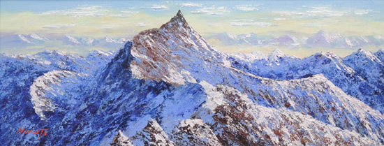 絵画 油絵 槍ヶ岳（朝焼け） （西村拡人） 送料無料 【肉筆】【油絵