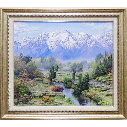 No4035額装 佐田光「南駒ヶ岳」 油彩画 F4号 直筆サイン 美術 送料無料