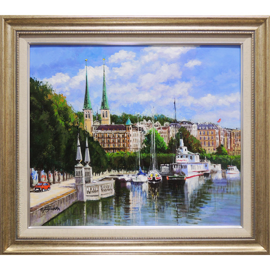 絵画 油絵 ルツェルン（スイス） （藤原英信） 送料無料 【肉筆