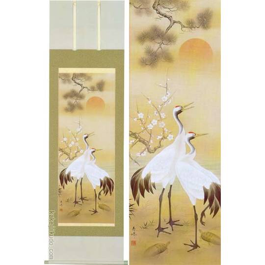 掛け軸 松竹梅鶴亀 (浅野寿峰) 送料無料 【掛軸】【一間床・半間床