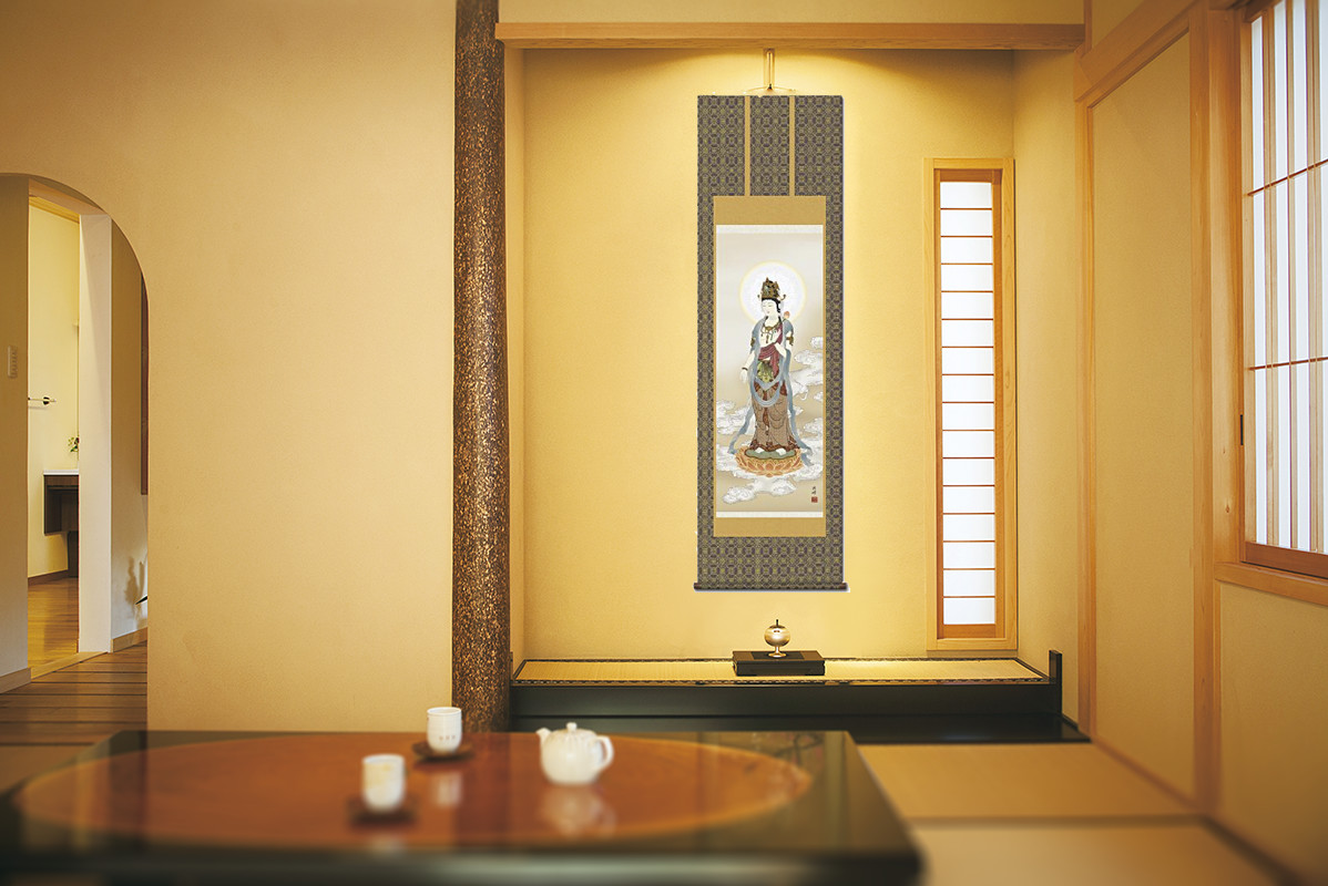 雲上観音 高畠周峰 （暁山会） 尺五 日本製 観音 - 掛け軸（掛軸）販売