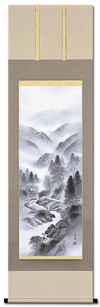 四条墨虾図 斉白石風 掛け軸 水墨画 客間・玄関装飾 国画 146×35cm