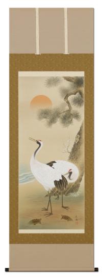 鶴亀 岩田文鳳（尺八立）肉筆！ 開運画 - 掛け軸（掛軸）販売通販なら